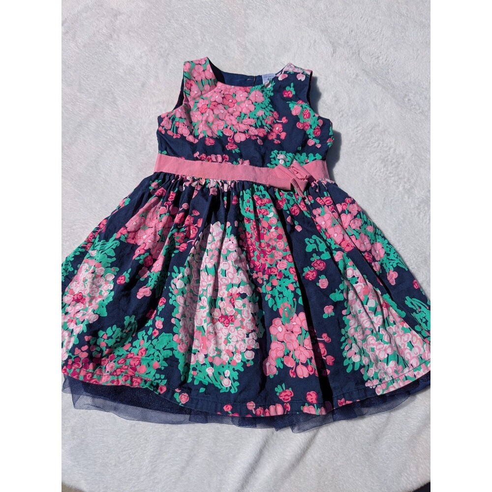 Girls Floral Print Sleeveless Dress with Pink Bow